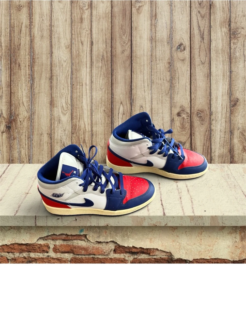 Air Jordan 1 Mid “Patriot” White Blue Red Leather Sneaker Youth 7